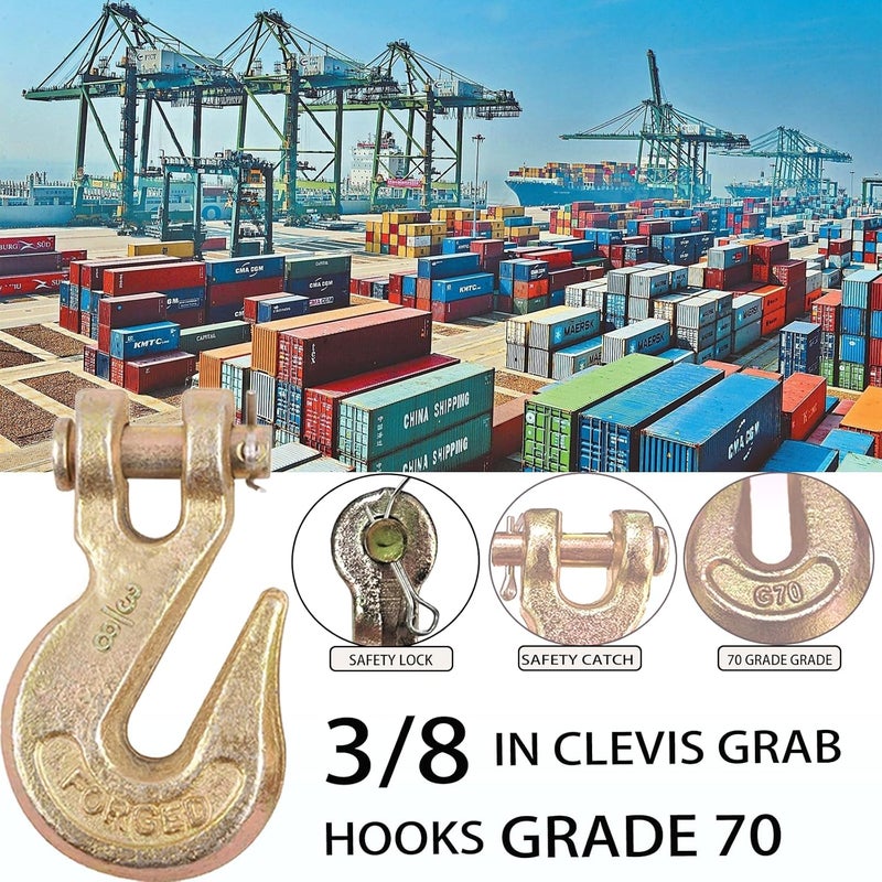 HANDRERLEE 2 PCS 3/8" Chain Hooks, Grade 70 Heavy Duty Clevis Grab Hook for Trucking Towing & Industrial Chains-26,000 lb Load Capacity - Image 5
